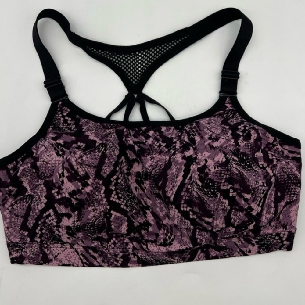 Lane Bryant Livi Active Womens Sports Bra Purple Black Snakeskin Mesh Plus 16 - Picture 2 of 8
